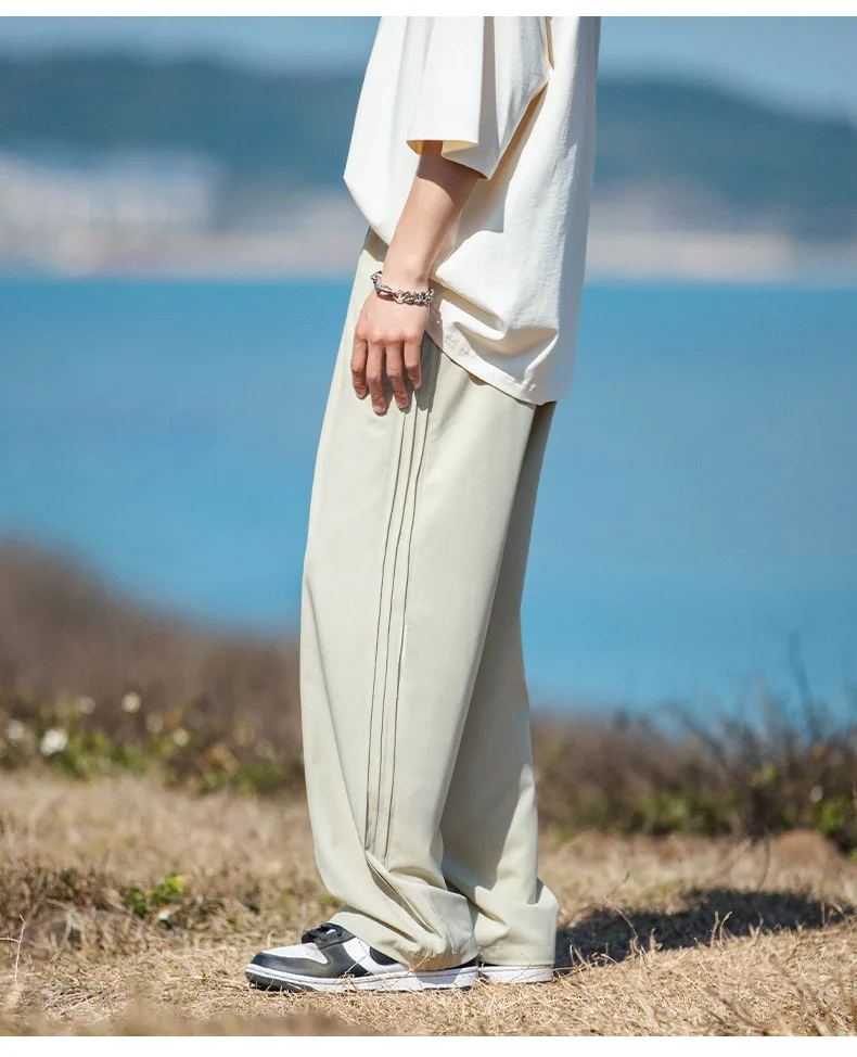 Side hinged bar design with ice silk casual pants light thin solid drawstring pants joggers men