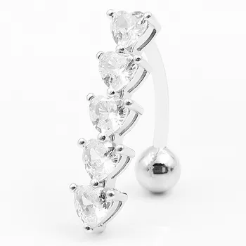 925 sterling silver Belly Button Rings Internally Threaded 6mm 8mm 10mm Long Belly Ring Heart CZ Navel Rings for Women Men