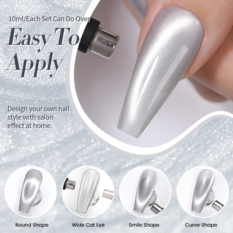 BORN PRETTY Cat Magnetic Moonlight Gel Nail Polish Set 10ml Sparkle White Silver Water-light Soak Off UV Gel Nail Art Manicure 4