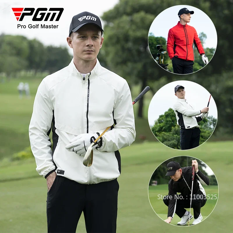 PGM Waterproof Golf Jacket for Men Windproof Golf Coat Sunscreen Thin Sports Outwear Full Zipper Sports Tops Stand Collar Wear