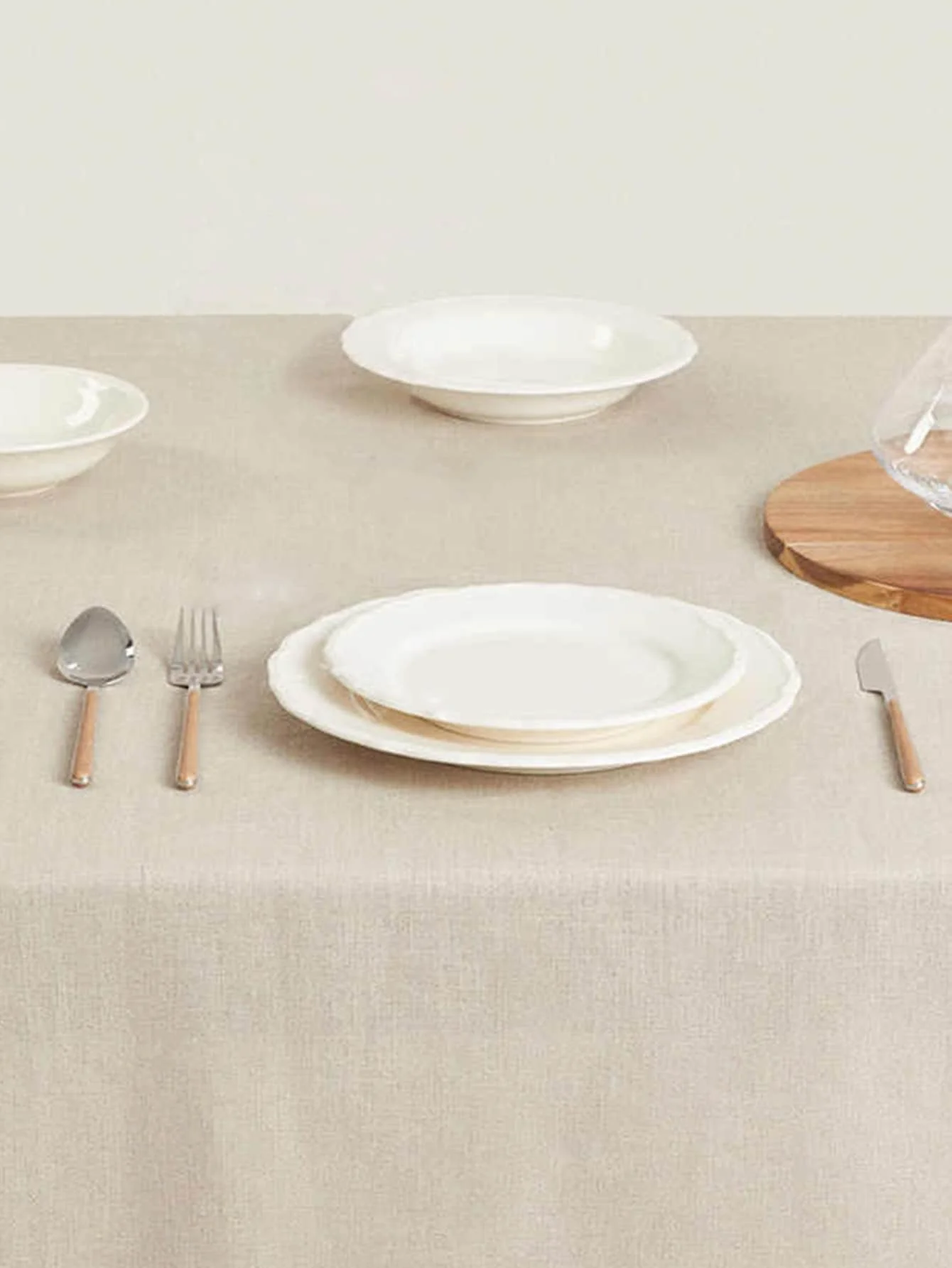 1pc Linen Tablecloth Beige Rectangular Fabric for Dining Picnic Camping 2