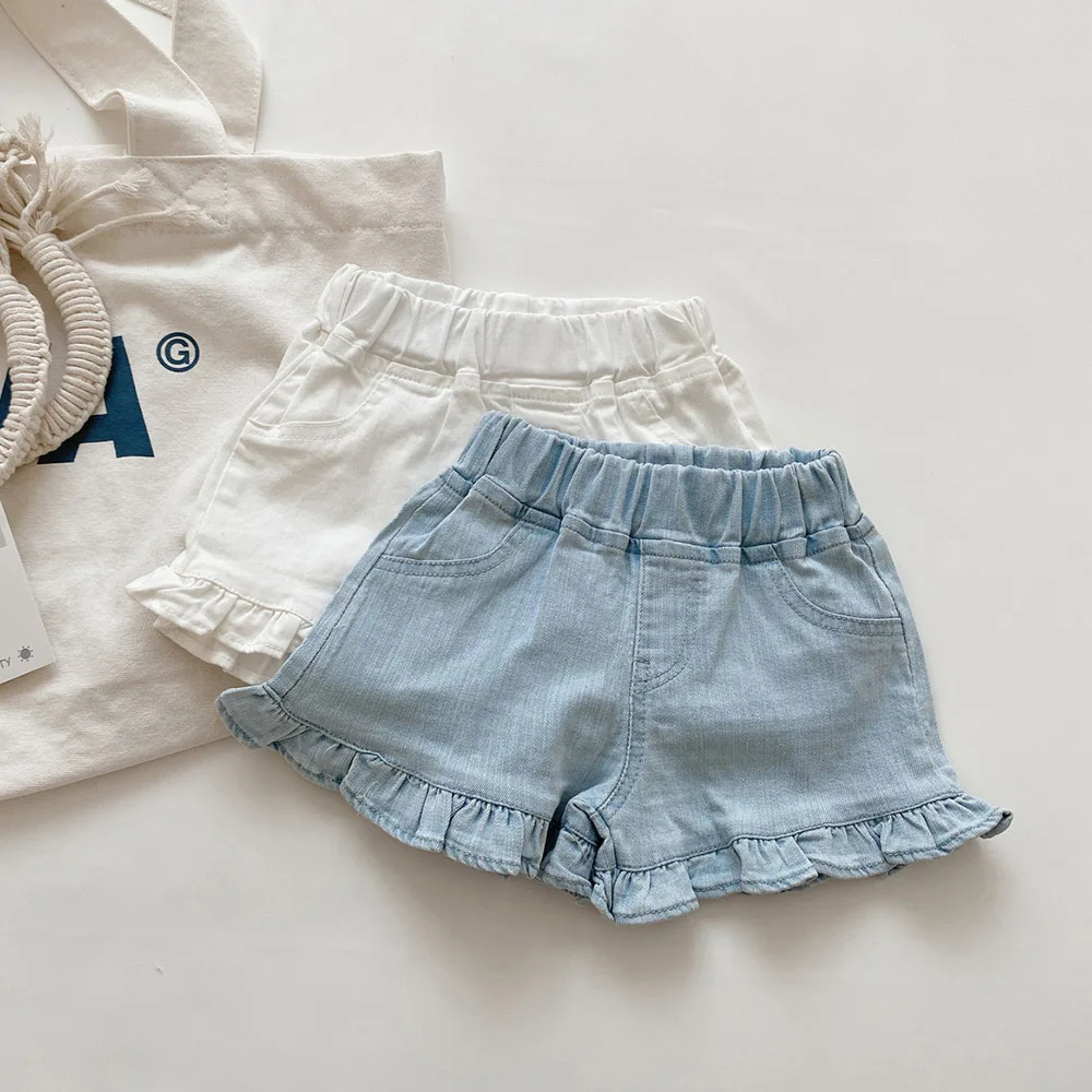 2-8Years Old Baby Girls Denim Shorts New Summer Fashion Elastic Waist Ruffles Hot Pants Korean Style Kids Girl Short Jeans