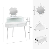 WOLTU Белый комод, угловой туалетный столик с зеркальным освещением, регулируемая яркость, косметический столик для макияжа для спальни — изображение 6