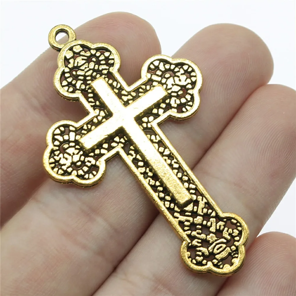 Pendentif Croix Catholique Plaqué Or Vintage - Occasion En Bon état Général