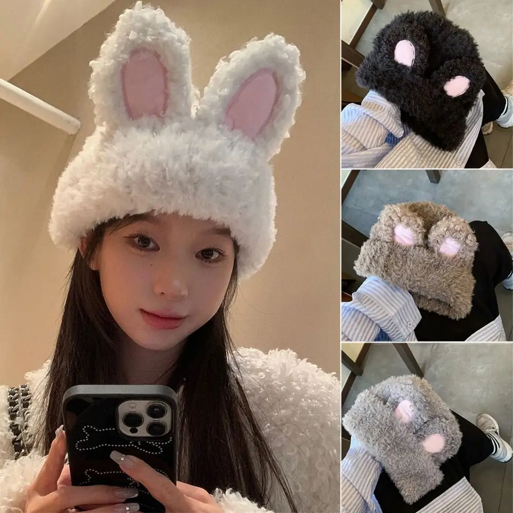 

Rabbit Ears Plush Hat Casual Winter Warm Beanie Hat Earflap Cap Outdoor