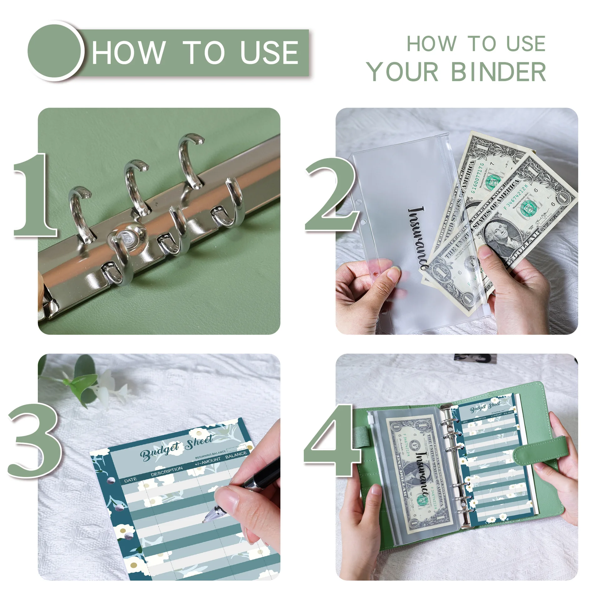 A6 Binder Budget Planner Notebook Covers Folder A6 Size 6 Hole Binder Pockets Plastic Binder Zipper Money Saving Envelope 3