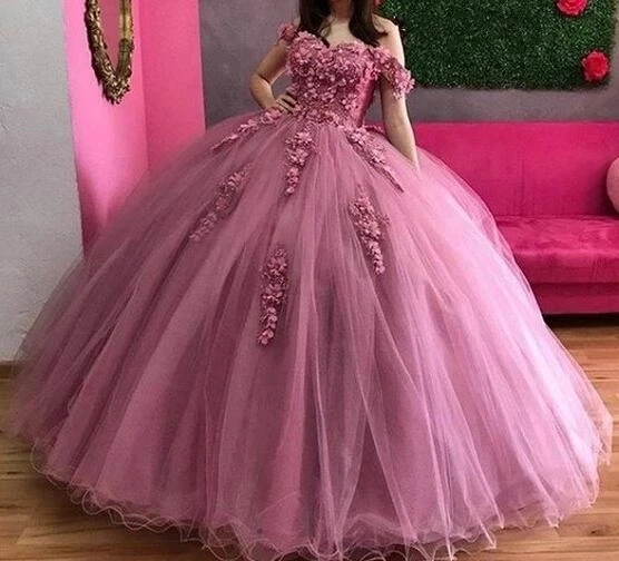 ANGELSBRIDEP Sweetheart Ball Gown Quinceanera Dresses For 15 Party Fashion 3D Flower Off-Shoulder Cinderella Birthday Hot
