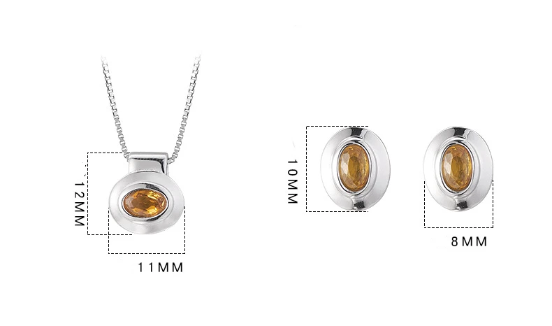 Silver Inlaid with Natural Citrine Classic Oval Shaped Earrings & Pendant
