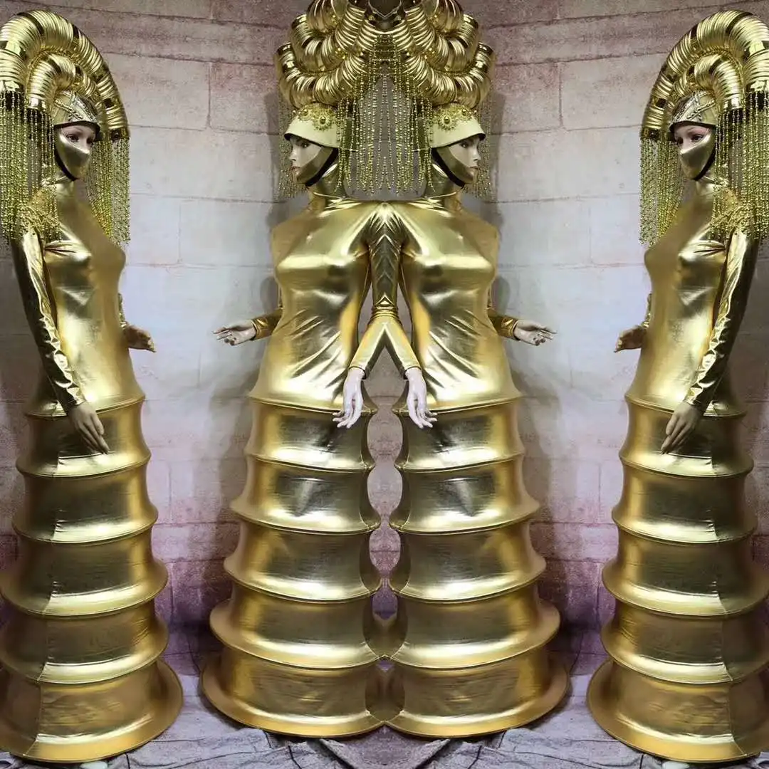 

Future technology sense Halloween costumes sci-fi themed gold bronze party GOGO men and women gold and silver
