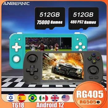ANBERNIC 휴대용 PS2 3DS 휴대용 게임 콘솔, 안드로이드 12, T618, OTA 무선 업그레이드 홀 조이스틱, 450 PSP 게임, RG405M, RG505