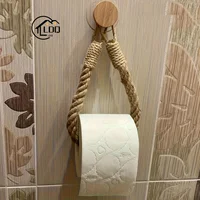 Hemp rope tissue holder, solid wood rope weaving, towel storage rack, creative wall-mounted toilet paper holder 1
