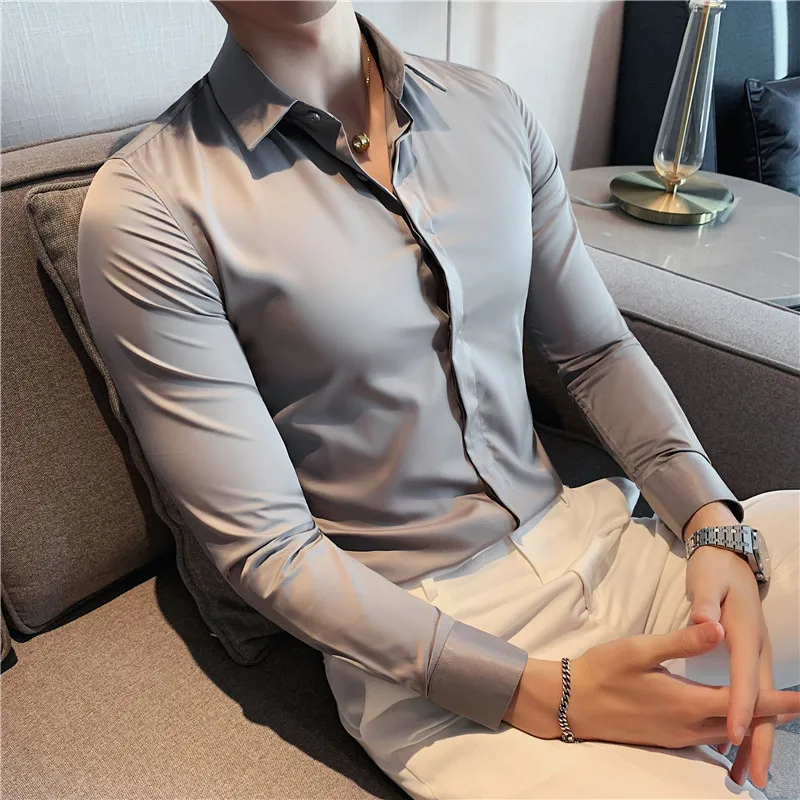 High Elasticity Long Sleeve Men Shirts Autumn Slim Fit dress shirts men casual shirts