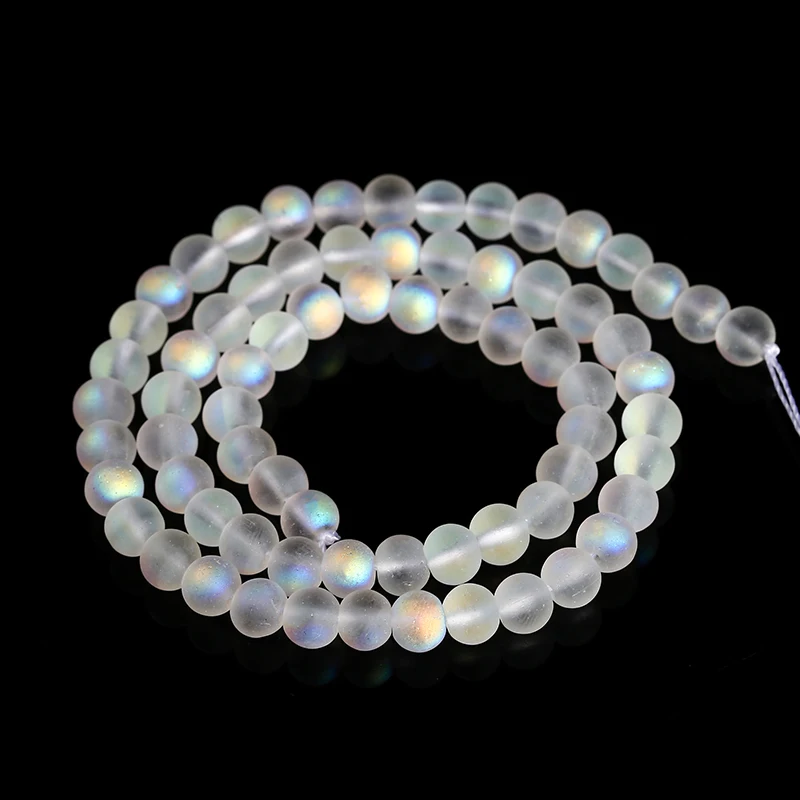 Crystal Glass Beads 6 8 10mm Matte Aurora Round Frosted Aura AB Shiny Moonstone For Jewelry Making Diy Necklace Bracelet