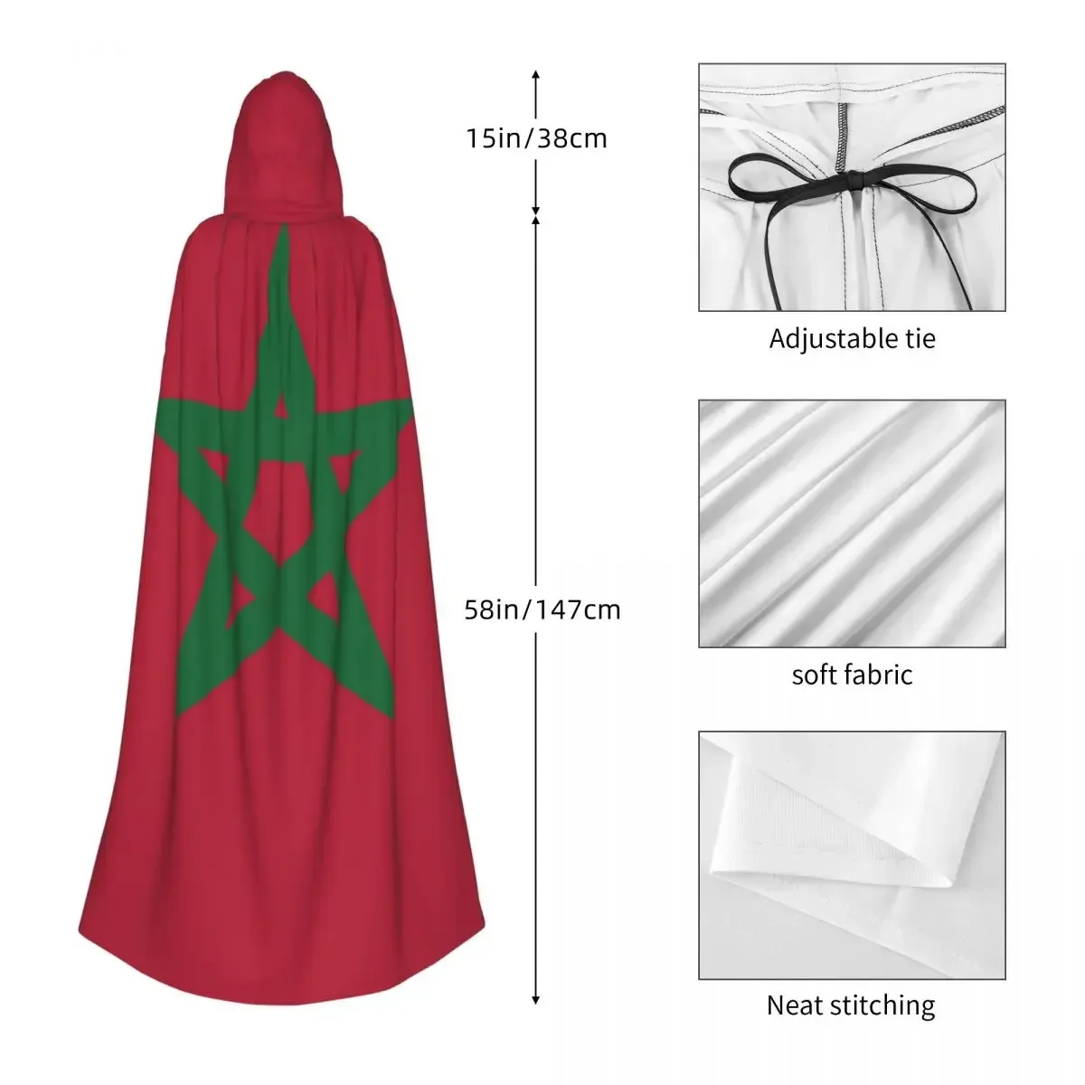 Hooded Cloak Unisex Cloak With Hood Flag Of Morocco Cloak Vampire Witch Cape Cosplay
