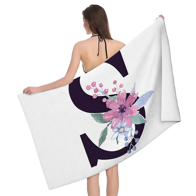 Home bath towels for the body towels bathroom letters and flower quick drying microfiber beach towel man and women large sports 6