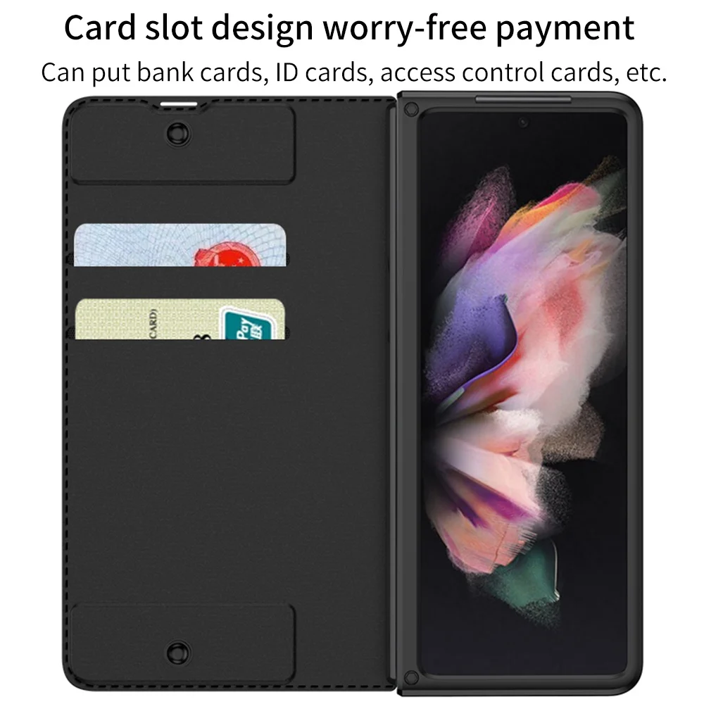 Case For Samsung Galaxy Z Fold 5 4 3 5G Case with Pen Slot and Card Holder For Fold5 Fold4 Fold3 Cover with Front Galss Flim