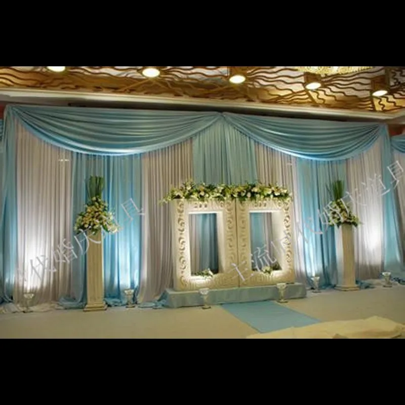 

Light Blue Wedding Stage Curtain 10ft * 20ft Wedding Backdrop with beautiful swag Wedding Decoration