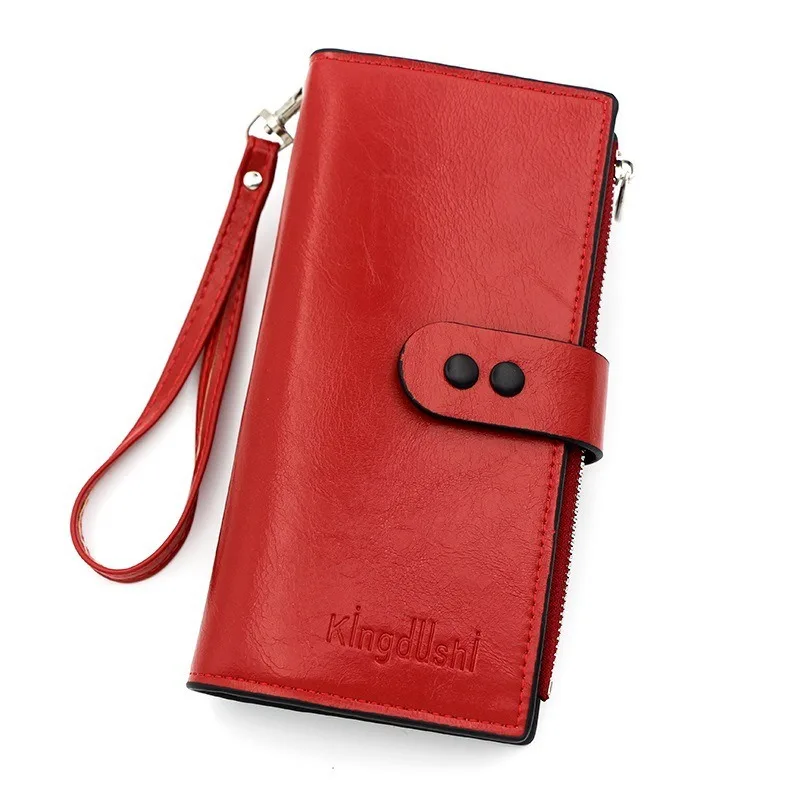 Kingdushi women's long Korean version wallet, fashionable multi slot wallet, large capacity buckle zipper handbag