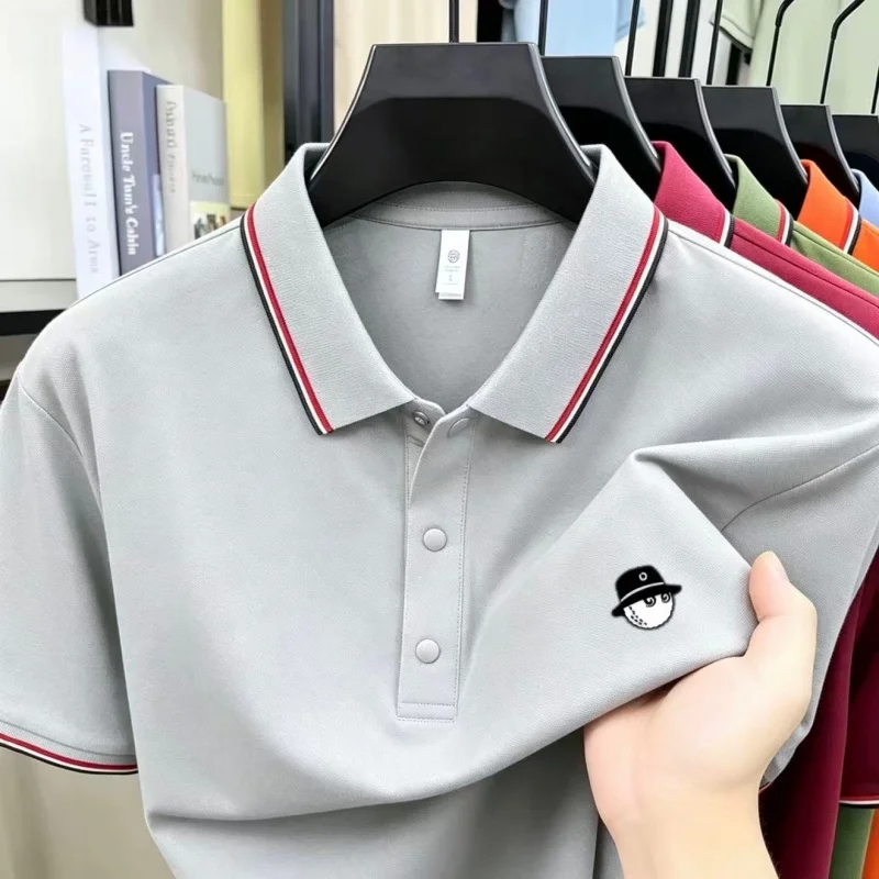 Sommer Herren Casual Kurzarm-Poloshirt Exquisite Mode-Stickerei Schnelltrocknend Atmungsaktiv Business Pendler T-Shirt Top