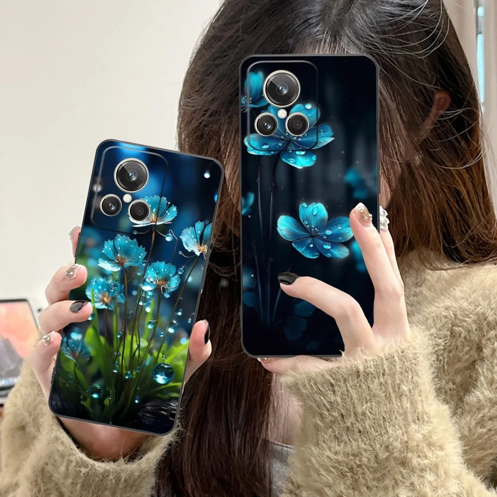 Dew Leaves Flowers Mobile Cell Phone Case For Realme Gt 2 9I 8I 7I Pro X50 X2 C35 C21 C20 C11 C3 Black Soft Phone Cover Funda