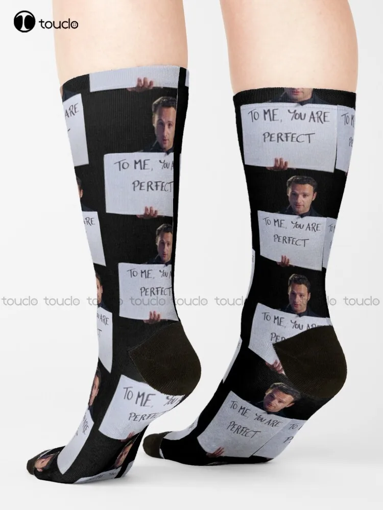 

Hugh Grant Love Actually Socks Workout Socks Men Personalized Custom 360° Digital Print Gift Harajuku Street Skateboard Socks