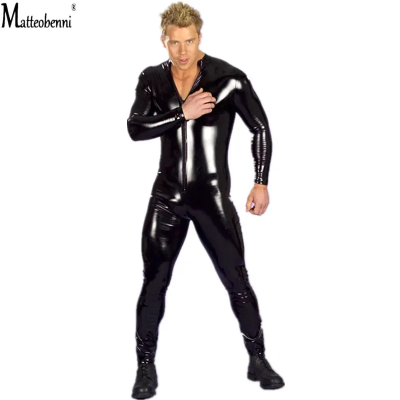 Oversized S 4XL Sexy Lingerie Men Catsuit Faux Leather Front Zipper oversized-s-4xl-sexy-lingerie-men-catsuit-faux-leather-front-zipper