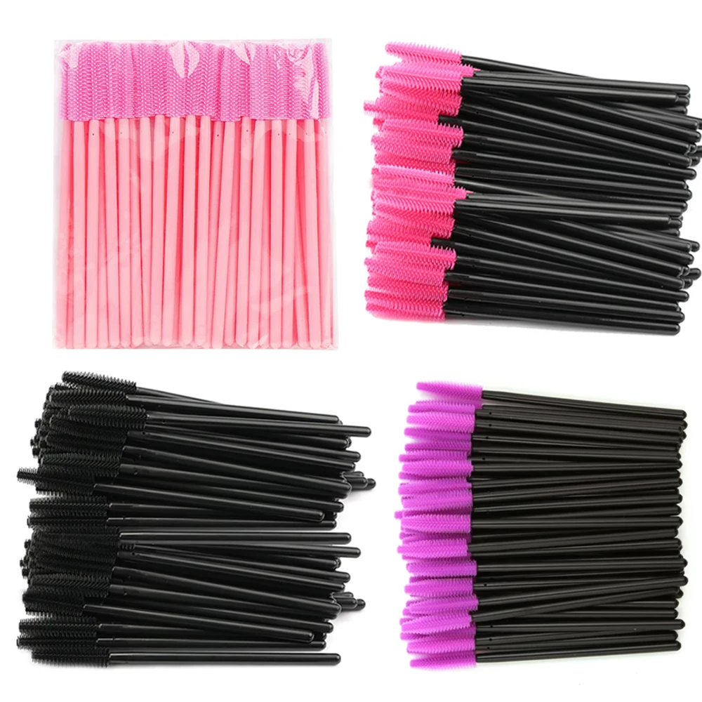 50PCS 속눈썹 브러쉬 실리콘 젤 속눈썹 브러쉬 마스카라 완드 애플리케이터 스풀러 속눈썹 화장품 브러쉬 메이크업 도구 메이크업