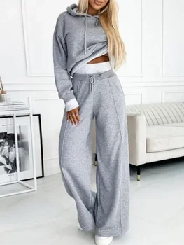 CPSYMYM Autumn Winter New Combination Hooded Sweatshirt Women's 2 Piece Set Of Solid Color Fashion Casual Pants Jogging Female S 1