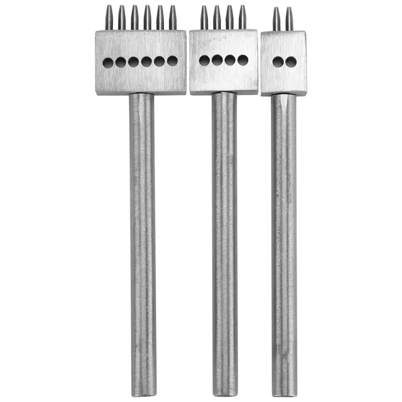 A15F-3Pcs 가죽 포크 펀치 도구 세트 2/4/6 포크 공예 스티칭 재봉 레이싱 구멍 펀치 도구 가죽 도구 사용하기 쉬운 실버