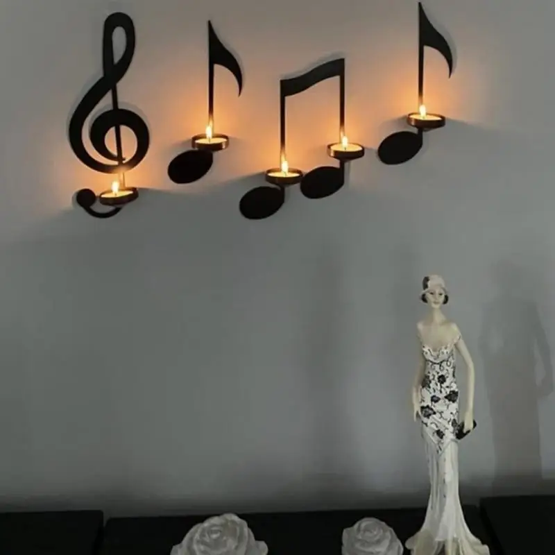 

Music Note Candle Holder 4 Pcs Iron Candle Holder Decorations Tea Light Candle Rack Musical Symbol Candle Holder for home decor