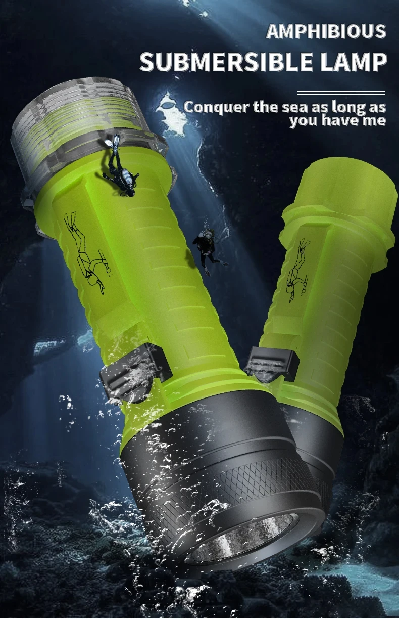 Description Picture 2 of itemNew High Power Led Rechargeable Diving Flashlight XHP50 Strong Light LED Snorkeling Flashlights With Wistband IPX8 Waterproof