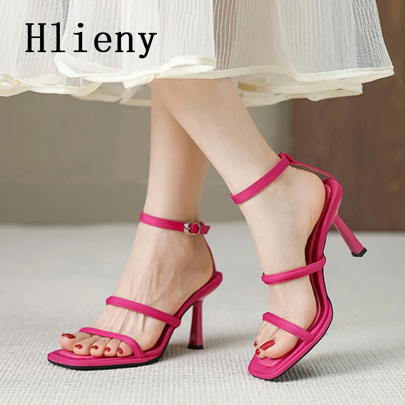 Hlieny 2024 Street Style Tacchi Alti Sottili Sandali Gladiatore Estate Donna Punta Quadrata Fibbia Cinturino Estate Nuove Scarpe Da Donna
