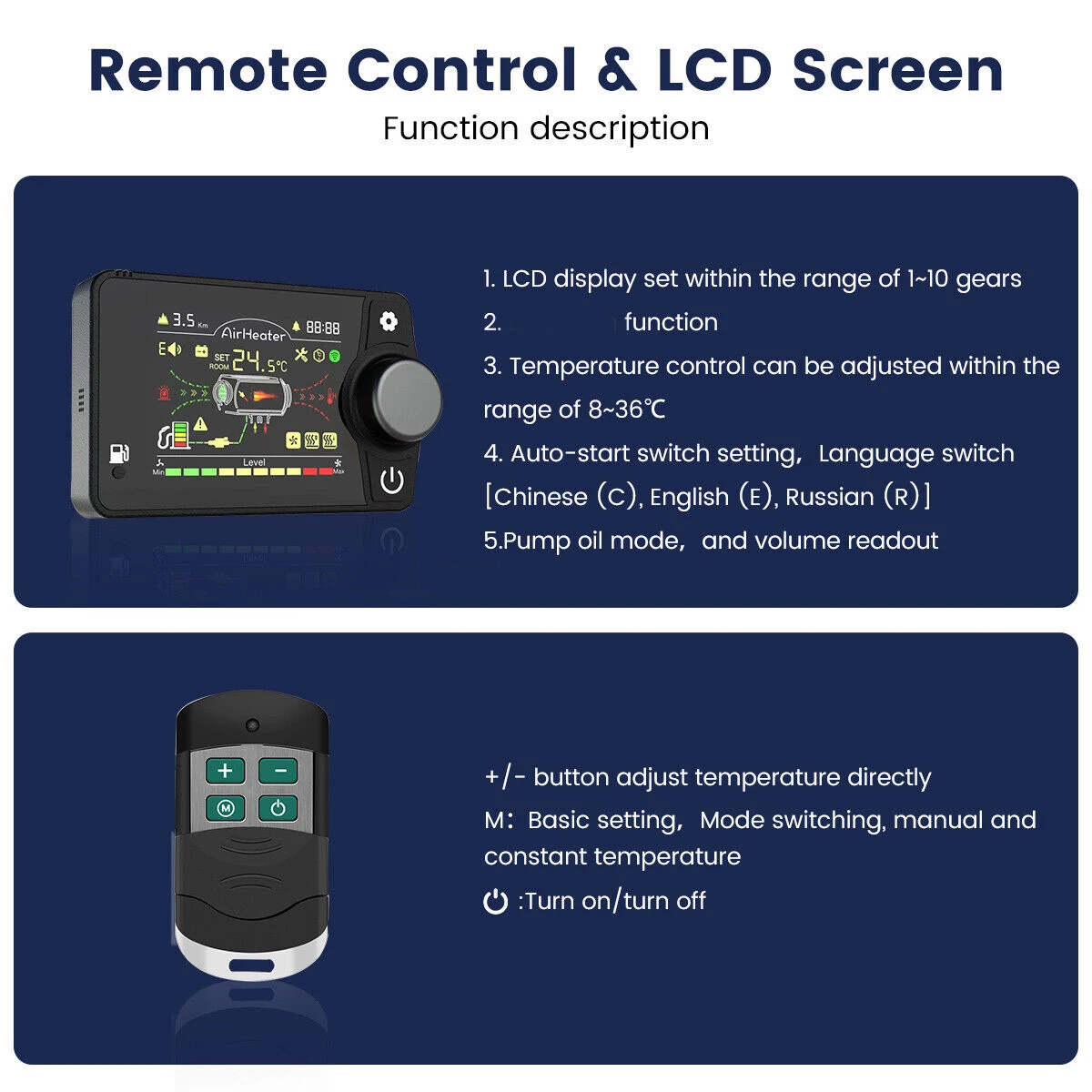 2Pcs/Set LCD Monitor Remote Control 12V-24V Air Diesel Heater Automotives Bluetooth Parking Controller,air diesel heater,diesel heater