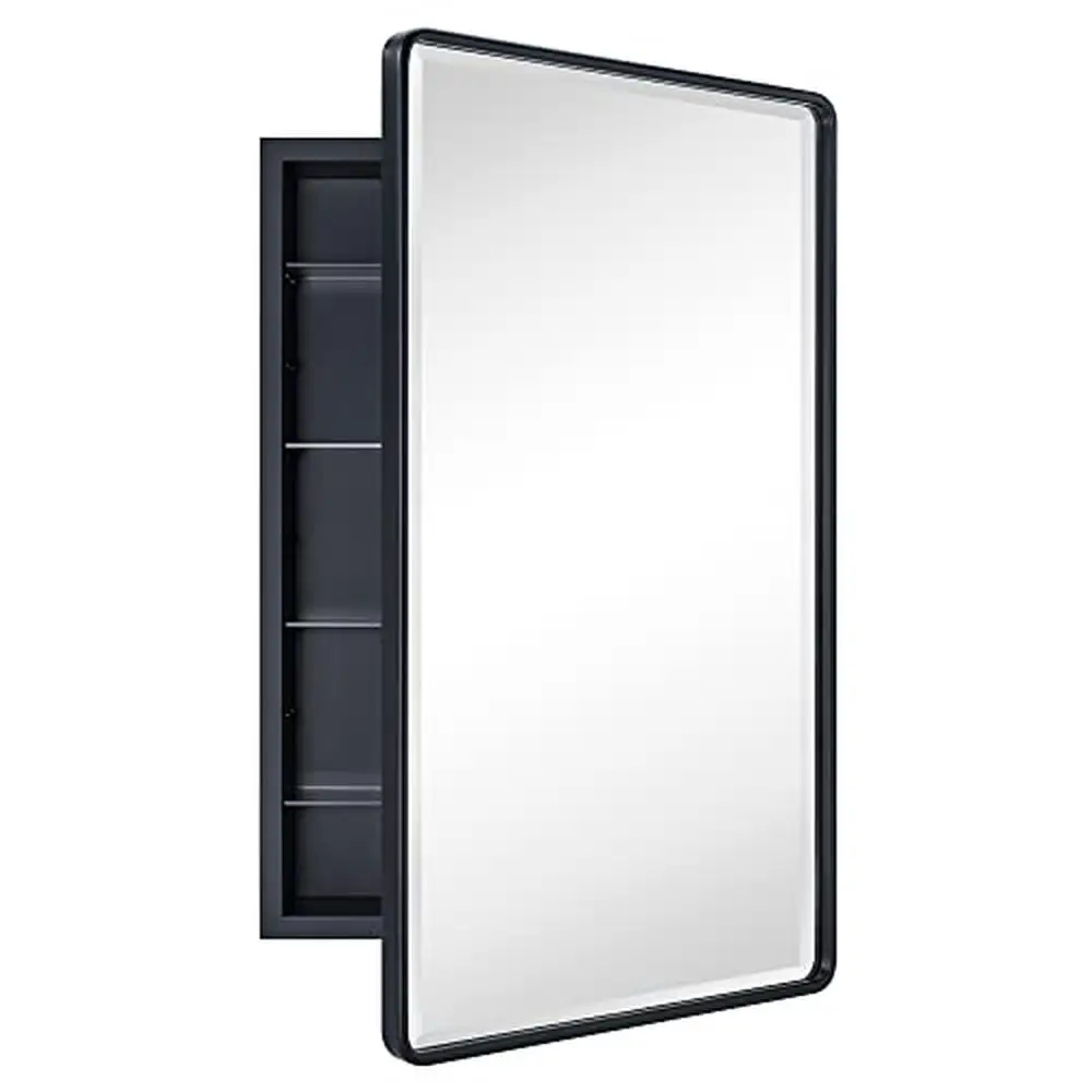 

Black Aluminum Framed Recessed Bathroom Medicine Cabinet Mirror Adjustable Glass Shelves 21"x5"x34" Beveled Premium Resistant