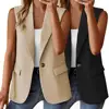 Women Summer Waistcoat Sleeveless Business Vest Coat Solid Color Lapel Pockets Single Button Straight Formal Style Commute Coat 1