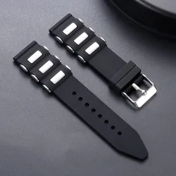 Silicone Watch Strap with Metal Accents - Black, Waterproof Wristband with Pin Buckle - 26mm (Black)