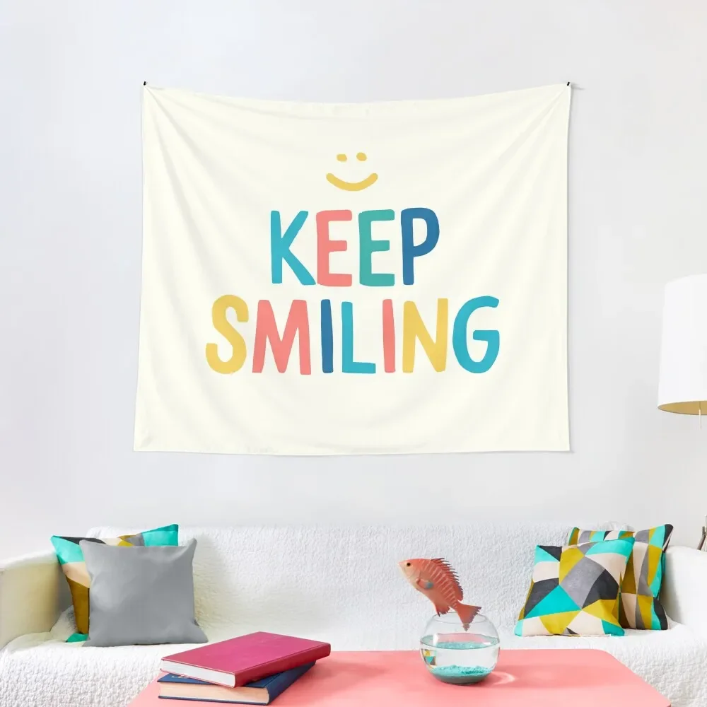 

Keep Smiling - Colorful Happy Quote Tapestry Wall Deco Room Aesthetic Room Ornaments Decorations For Your Bedroom Tapestry