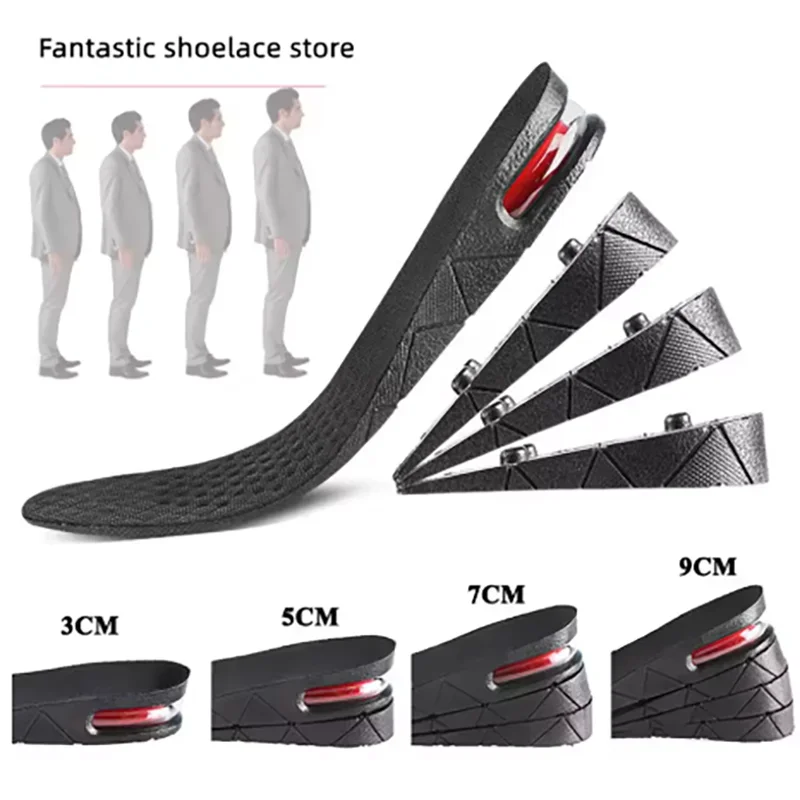 PVC Height Increase Insoles Adjustable Variable Height Shockproof Unisex Black