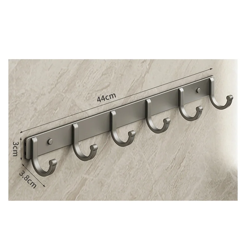 A88K-Space Aluminum Hook Bathroom Towel Hook Living Room Door Back Clothes Simple Storage 6 Hooks To Save Space