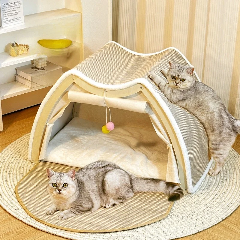 Warmth Enclosed Wooden  Scratching Board Large Villa Sle  House for All Seasons Indoor Pet elter  Tent Dog Bed