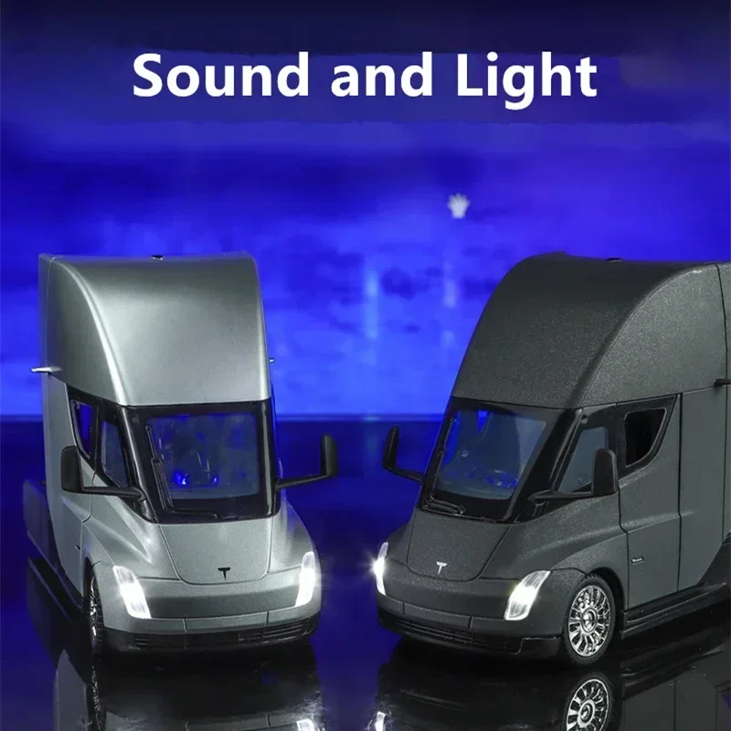 1/24 Tesla Semi Truck Diecast Model Sound Light Pull-Back Opening