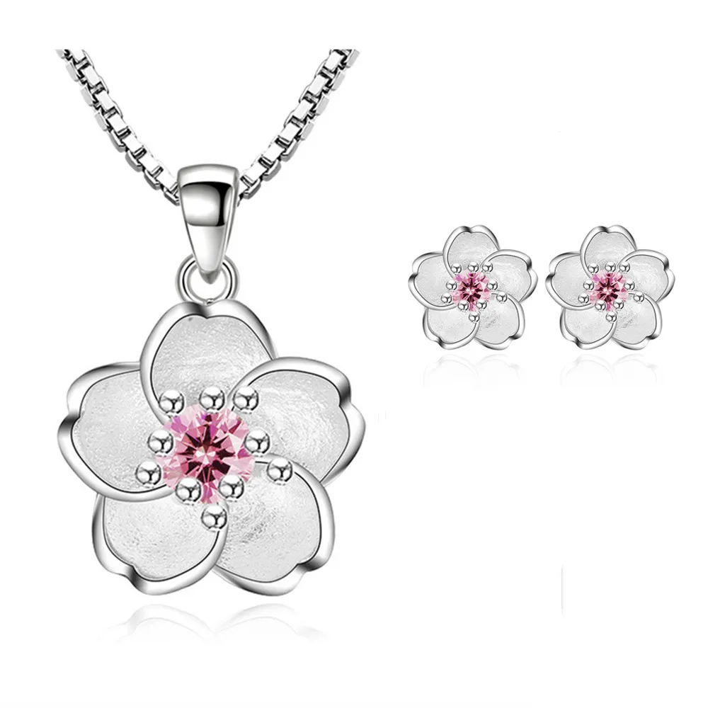 925 Sterling Silver Sakura Dolphin Zircon Elegant Jewelry Set Women's Earrings Necklace High Quality Jewelry