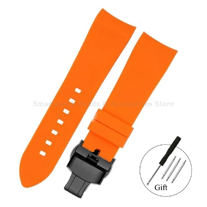 Silicone Waterproof Curved End Watch Strap with Folding Buckle