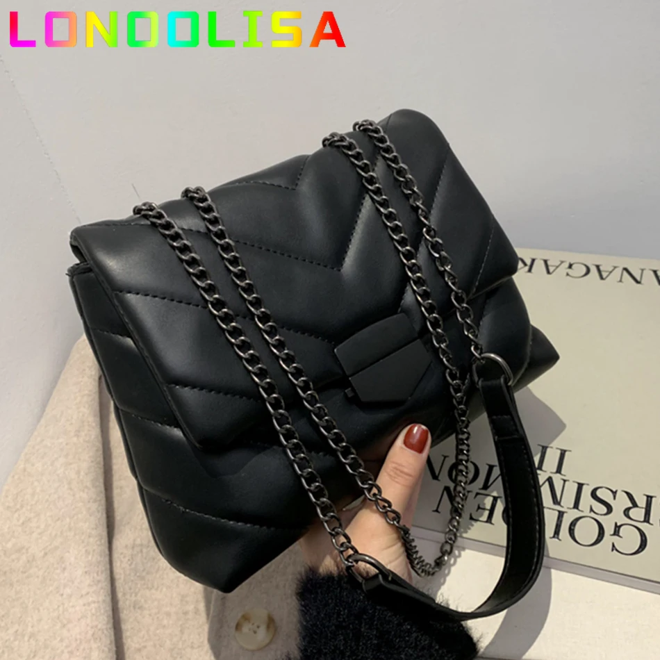 Mini Hobo Bag Quilted Chain PU Black