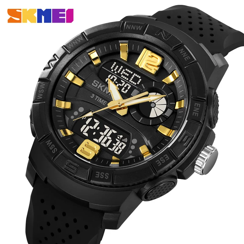 

SKMEI Men's Electronic Watch Original Silicone Strap Three-Time Stopwatch Chronograph LED Luminous Countdown Waterproof 2163