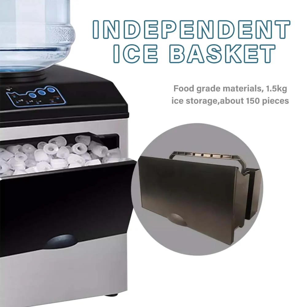 HZB25 Compact Countertop Ice Maker,30kg in 24Hrs,12 Bullet Ice Cubes Lightweight Portable Basket,with Cold Water Valve