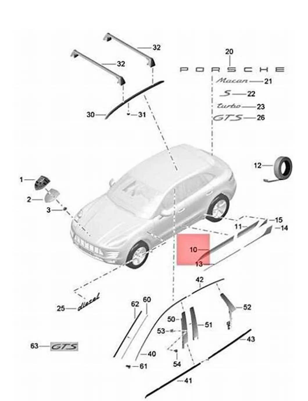 OE 95B898562AG2X 95B898561AG2X Front door lower anti-collision panel（Spray painted surface） for 95B PORSCHE MACAN