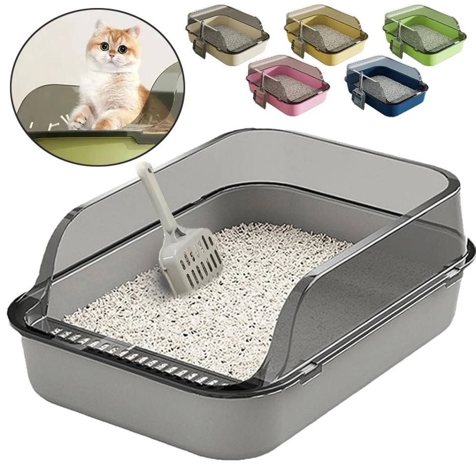 & 2025 New Cat Litter Box Semi-enclosed Sandbox for Cats Rabbit Small Animals Cat Tray Kittens Litter Bedpans