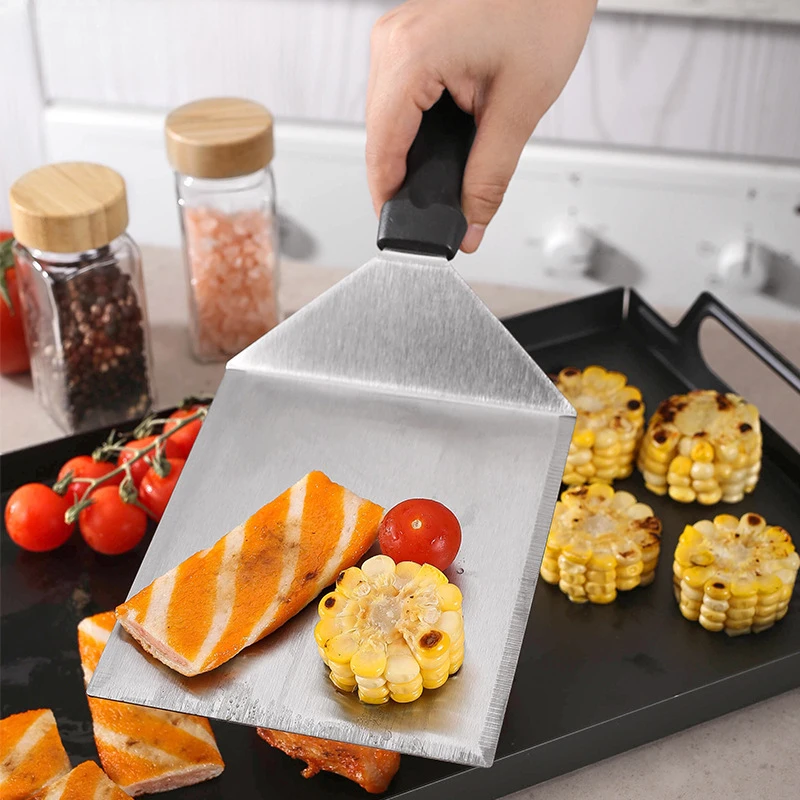 Pancake Scraper Burger BBQ Tool Stainless Steel Large Grill Spatula with Cutting Edges Kitchen Griddle Cooking Accessories