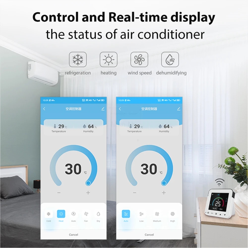 Tuya Smart Air Conditioner IR Remote Control Timer WiFi Temperature Humidity Sensor Monitor Thermostat LCD Touch Screen Alexa Smart Thermostat